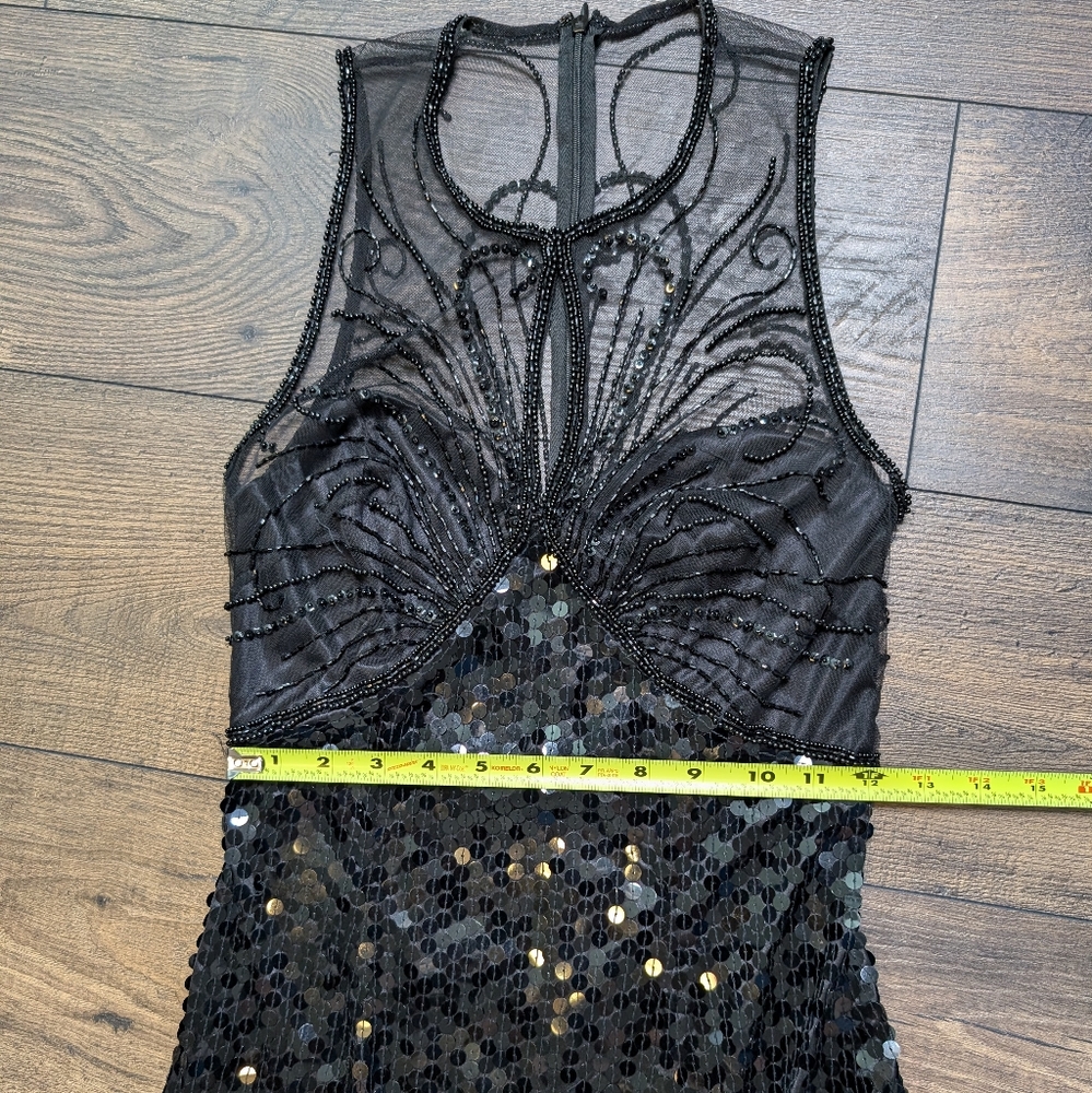 RARE NITELINE Della Roufogali Black Beaded Sequin Maxi/Midi Dress Vintage Size 4 - Picture 8 of 16